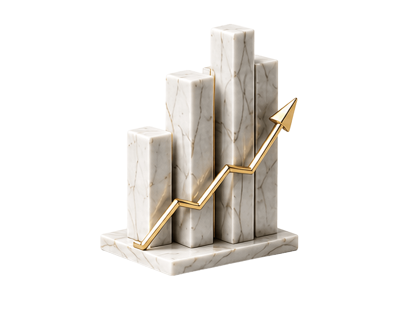 Marble bar chart with growth arrow — Investment & Private Sector